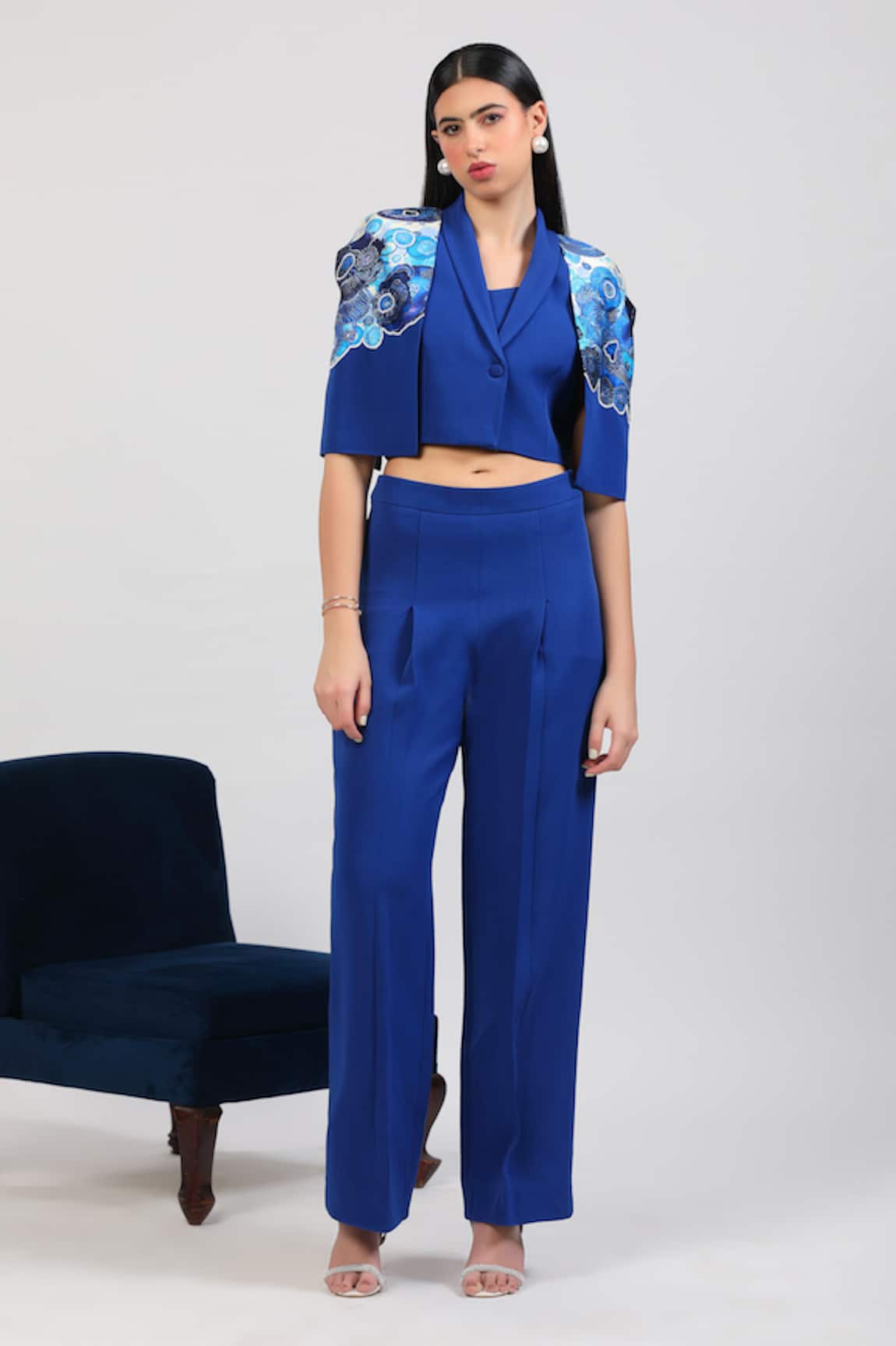 Zosia Aquarelle Print Jacket Pant Set 