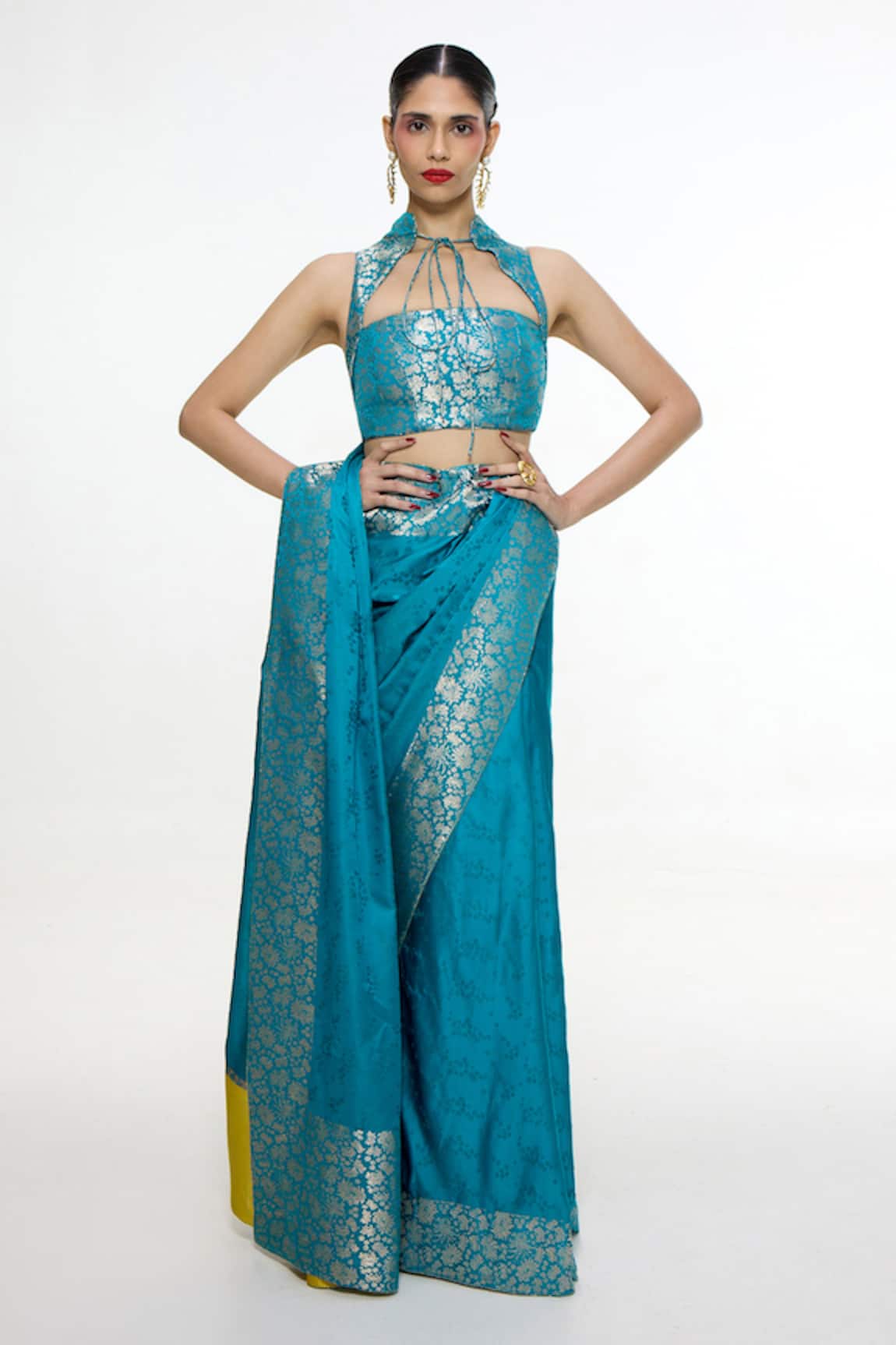 Ekaya Banaras Floral Handwoven Satin Saree