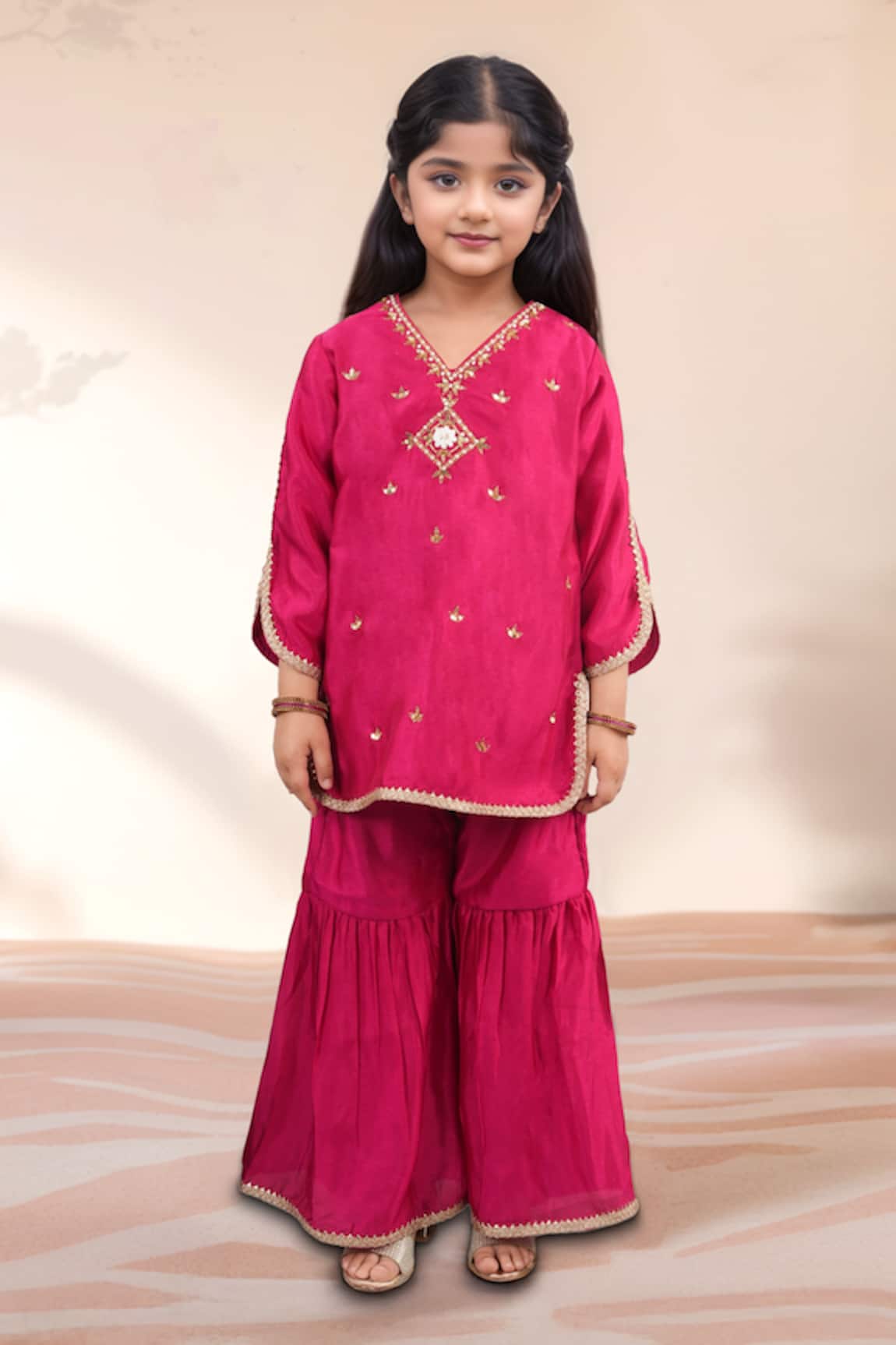 Petite Pomme Butti Work Kurta Sharara Set