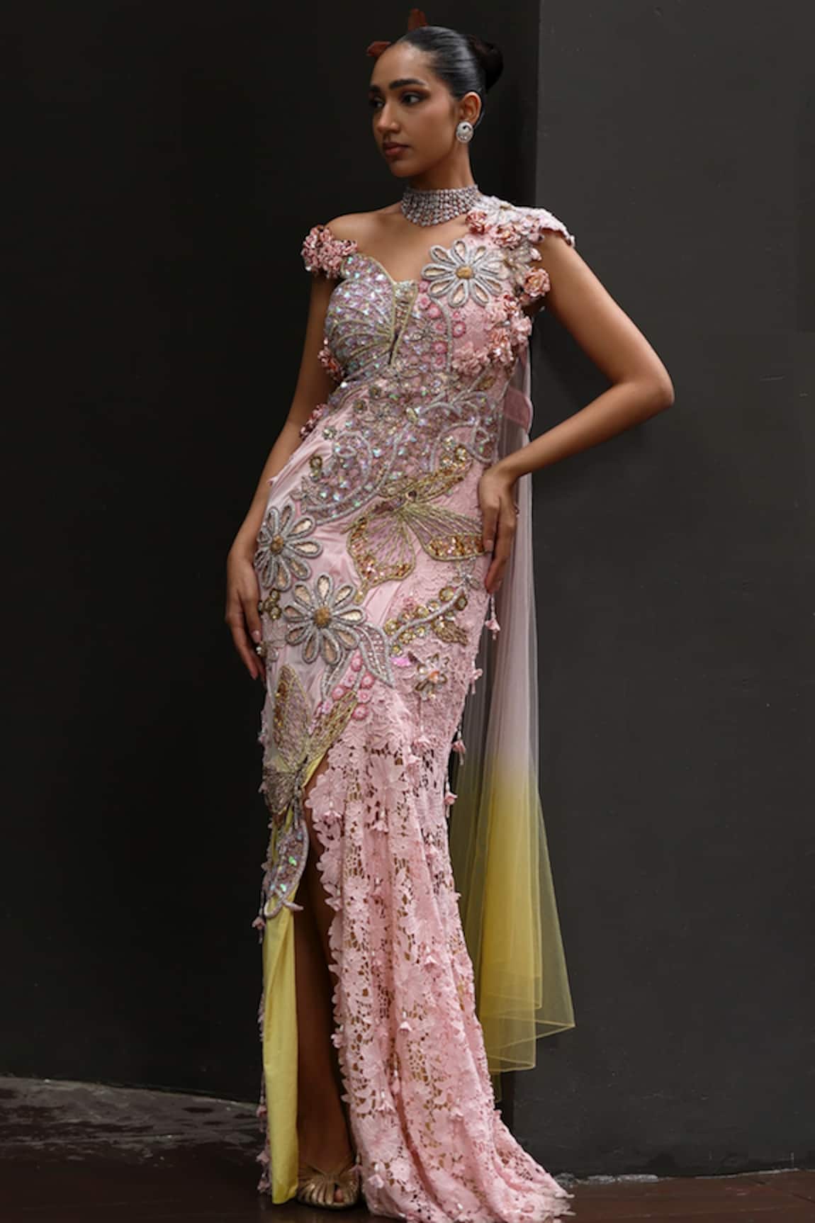 Moledro Solai Embellished Butterfly Embroidered Gown