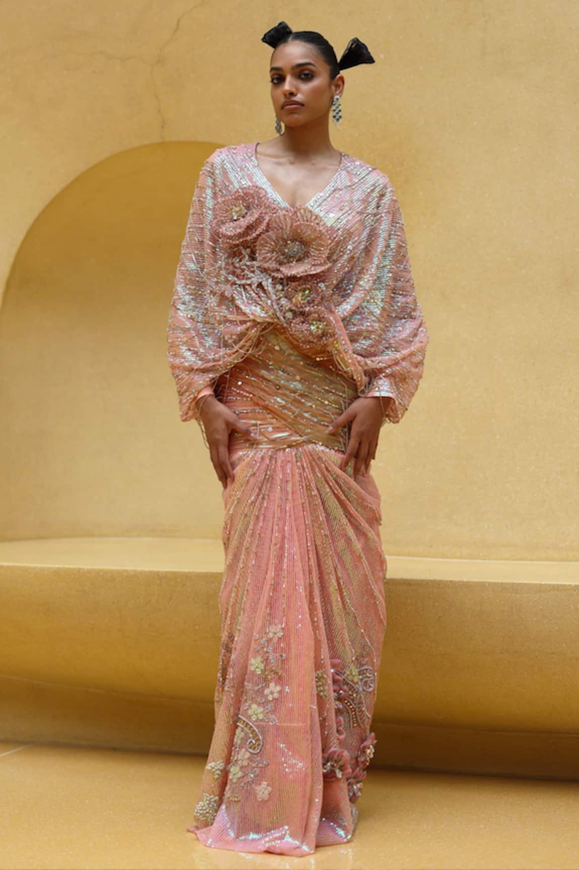 Moledro Ambrose Embroidered Cape Blouse With Draped Skirt