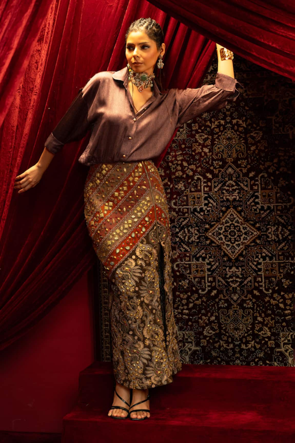 Sonia Baderia Hand Embroidered Chanderi Tissue Skirt