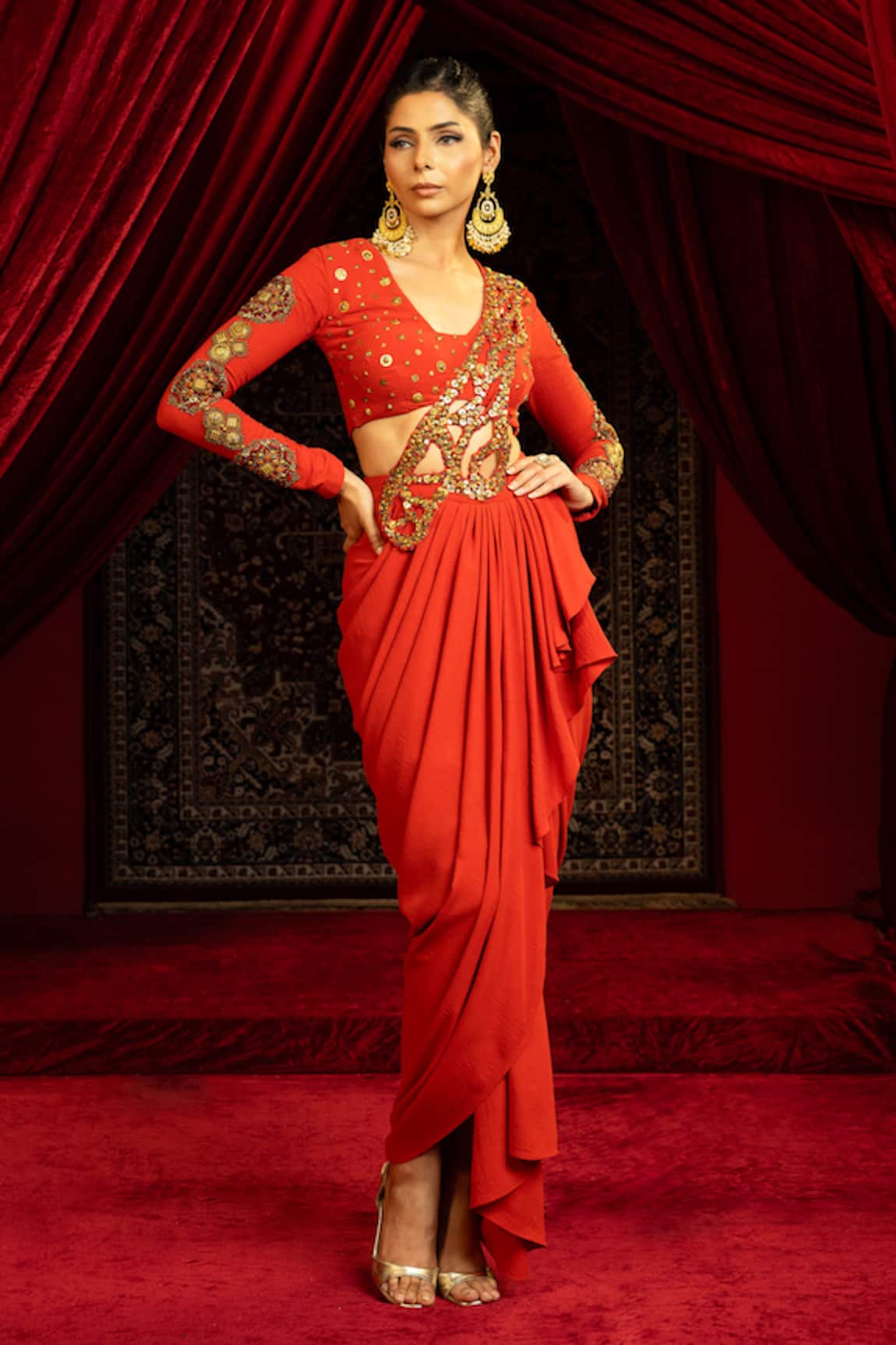 Sonia Baderia Hand Embroidered Pre-Draped Saree With Blouse