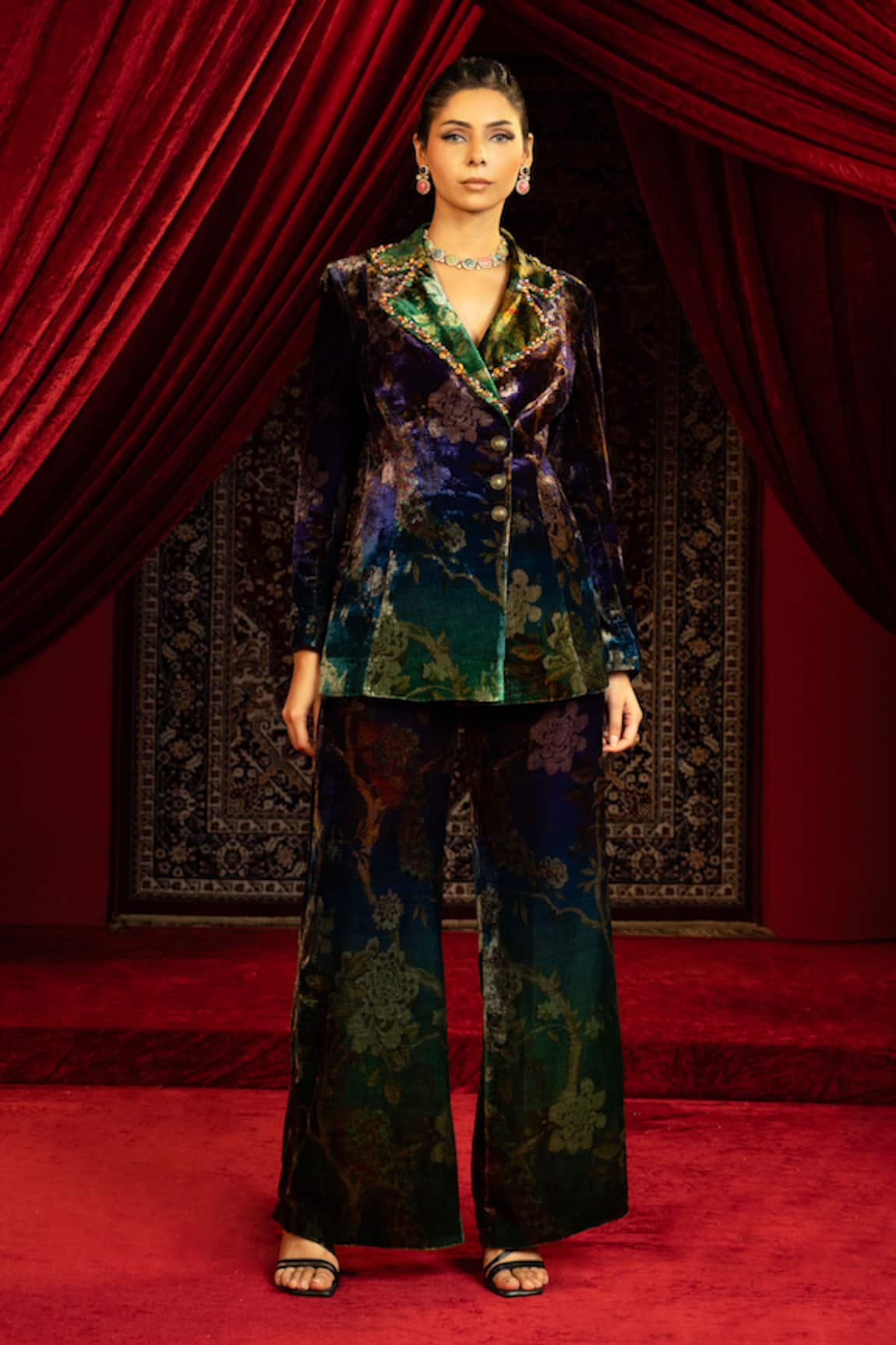 Sonia Baderia Hand Embroidered Silk Velvet Blazer & Pant Set