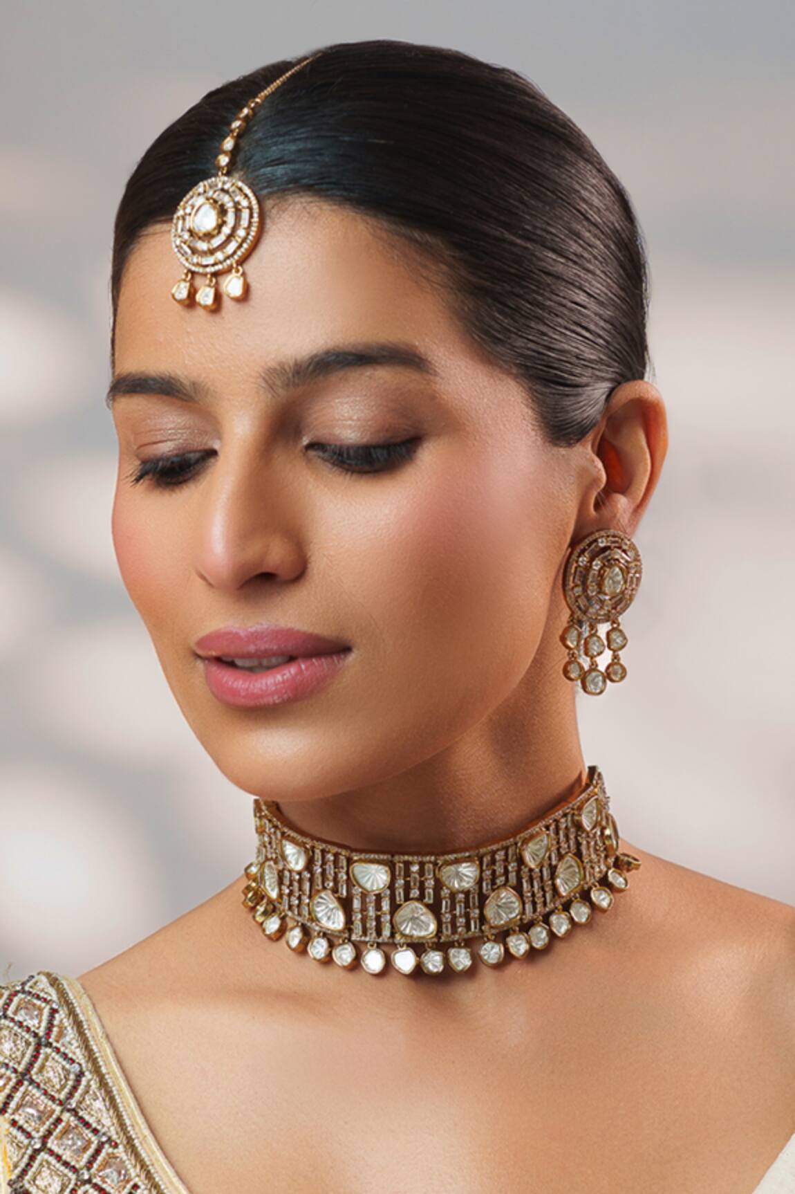 Zevar By Geeta Two Tone Polki Embellished Choker Set