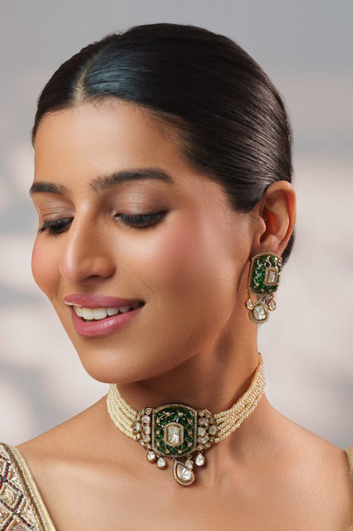 Zevar By Geeta Polki Embellished Pendant Choker Set