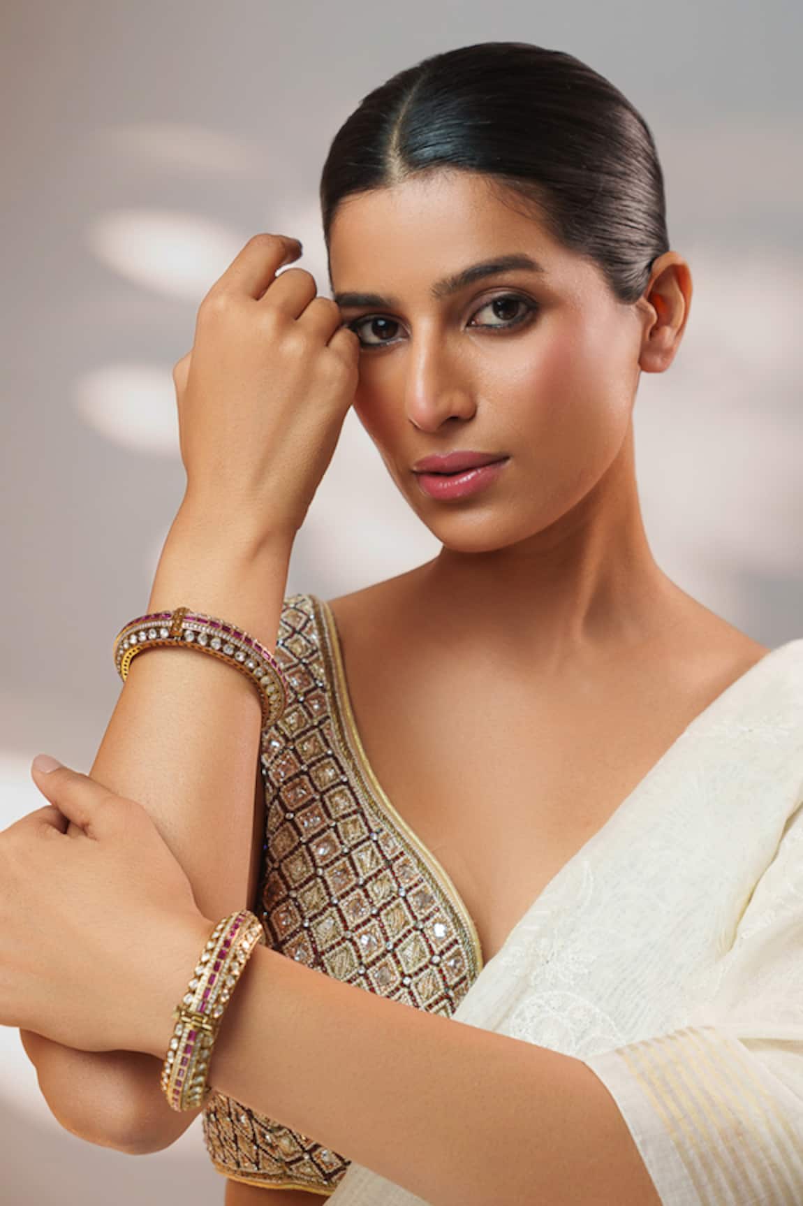 Zevar By Geeta Two Tone Kundan Polki Bangles - Set of 2