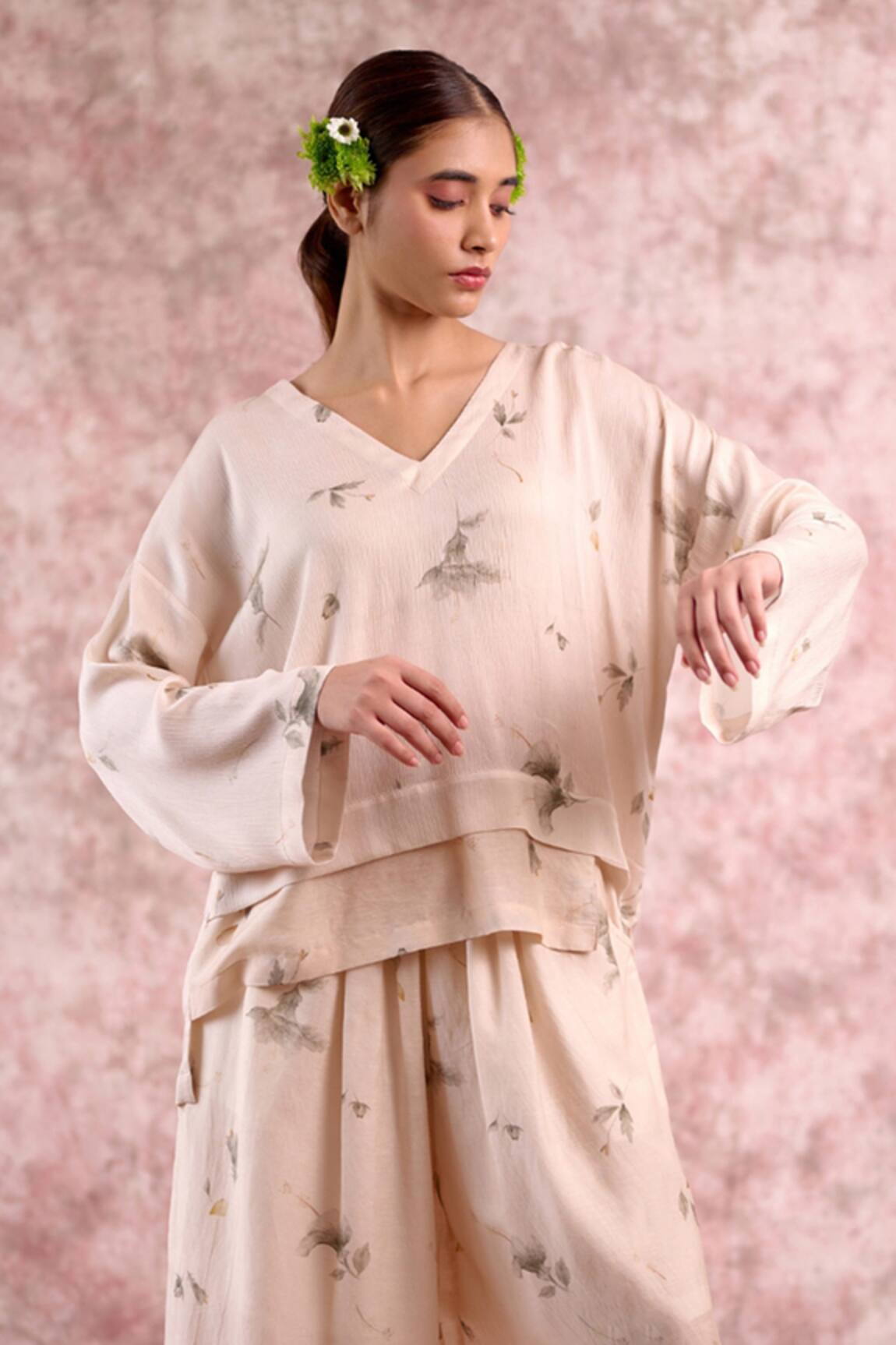 Doodlage Printed Layered V-Neck Top