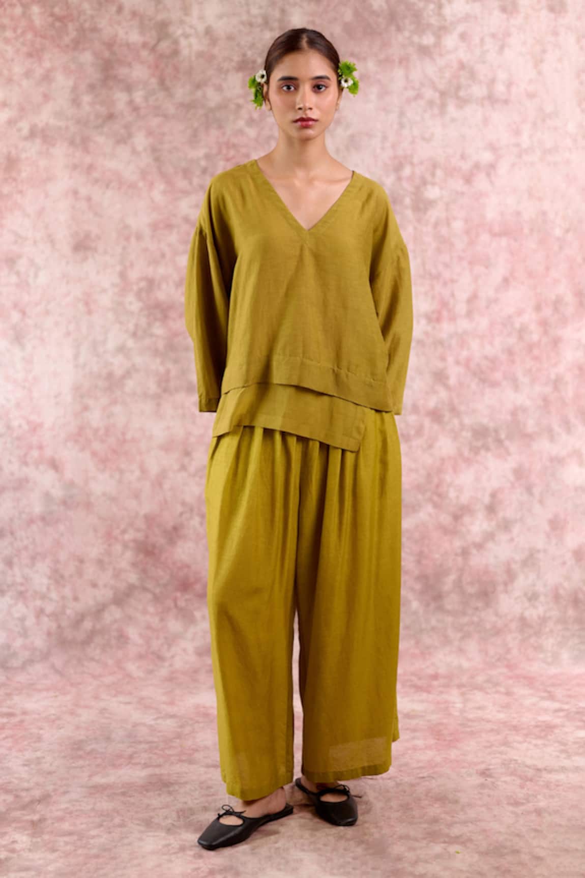 Doodlage Bemberg Linen Top & Pleated Pant Set