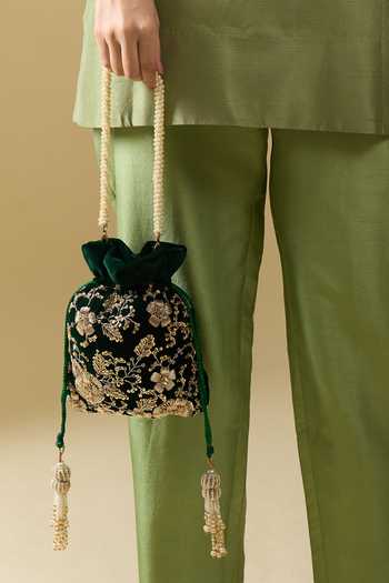 Nazaakat By Samara Singh Maharani Zari Hand Embroidered Potli Bag 