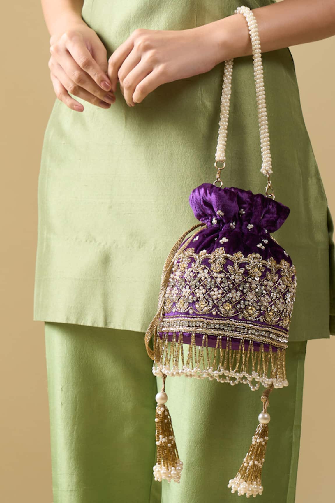 Nazaakat By Samara Singh Gulab Zari Hand Embroidered Velvet Potli Bag