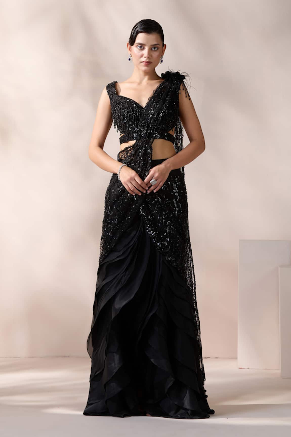 Chaashni By Maansi And Ketan Embellished Pre-Draped Saree With Blouse