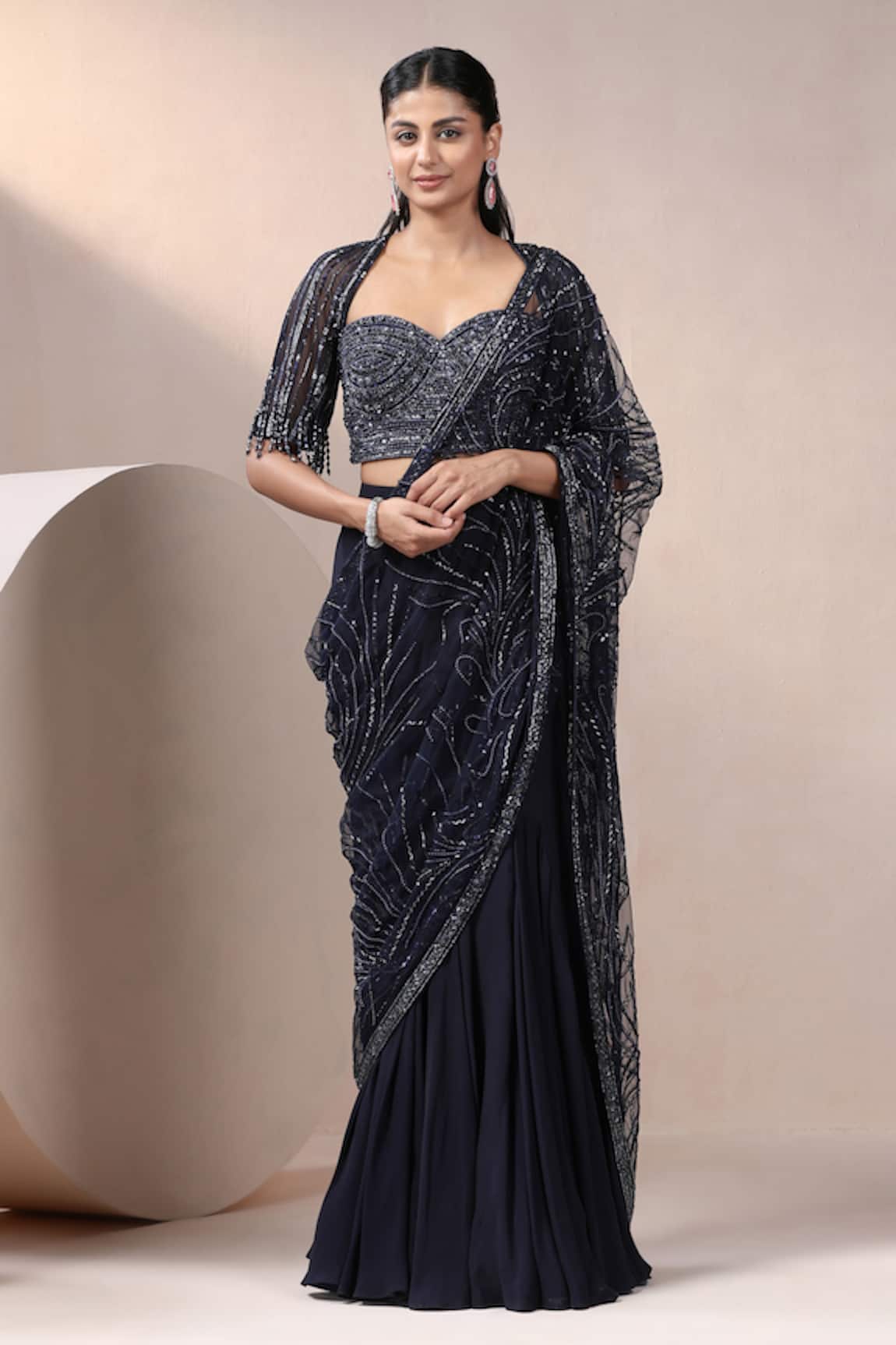 Chaashni By Maansi And Ketan Pre-Draped Lehenga Saree With Embroidered Blouse