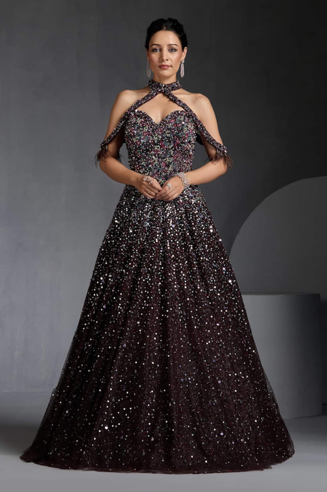 Chaashni By Maansi And Ketan Embroidered Flared Gown With Choker