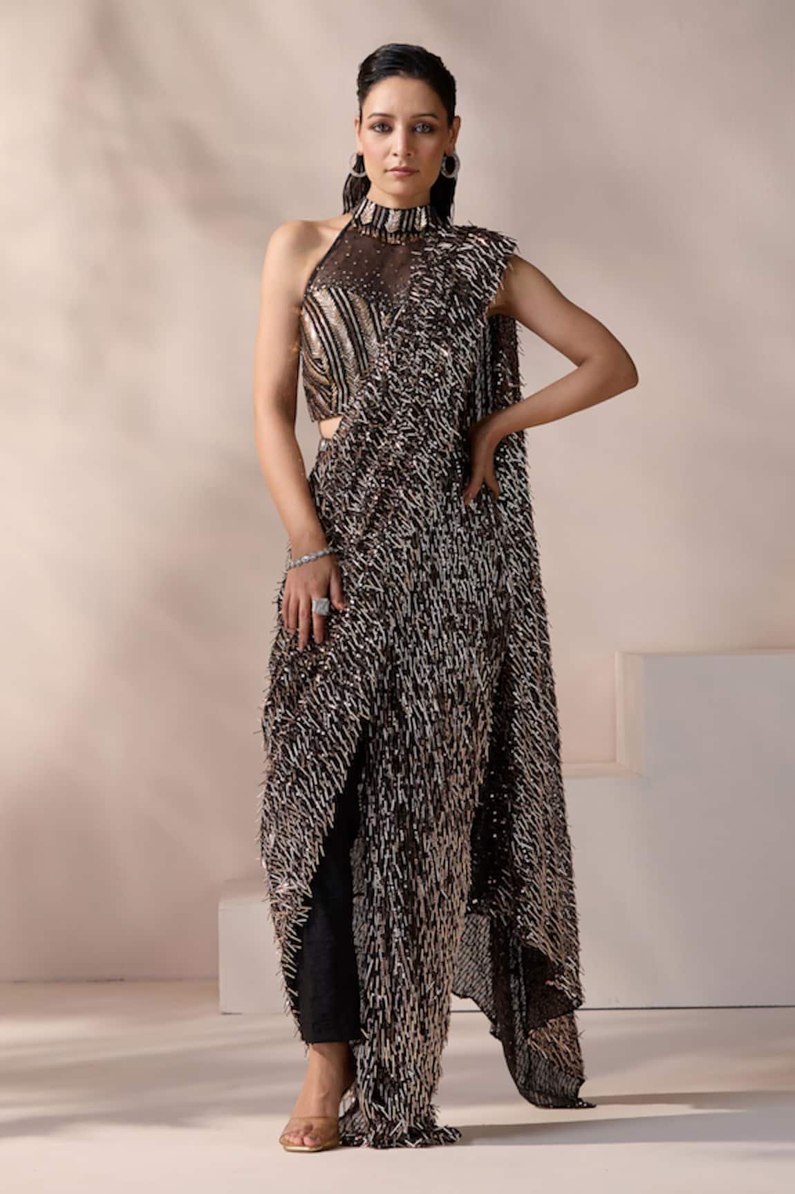 Chaashni By Maansi And Ketan Embellished Pre-Draped Saree With Blouse