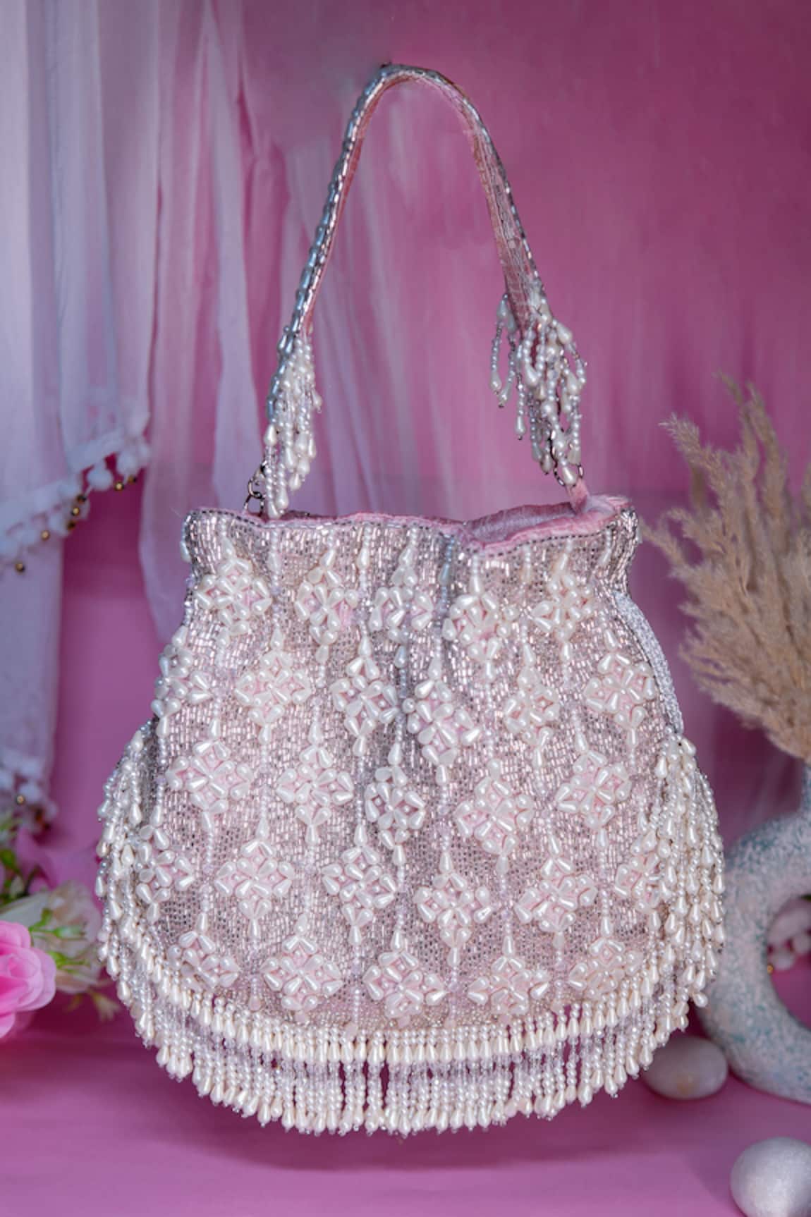 Nazaakat By Samara Singh Beaded Floral Pattern Potli Bag 