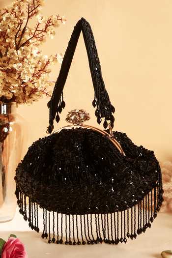Nazaakat By Samara Singh Beaded Sequin Fringe Batua Bag With Handle 