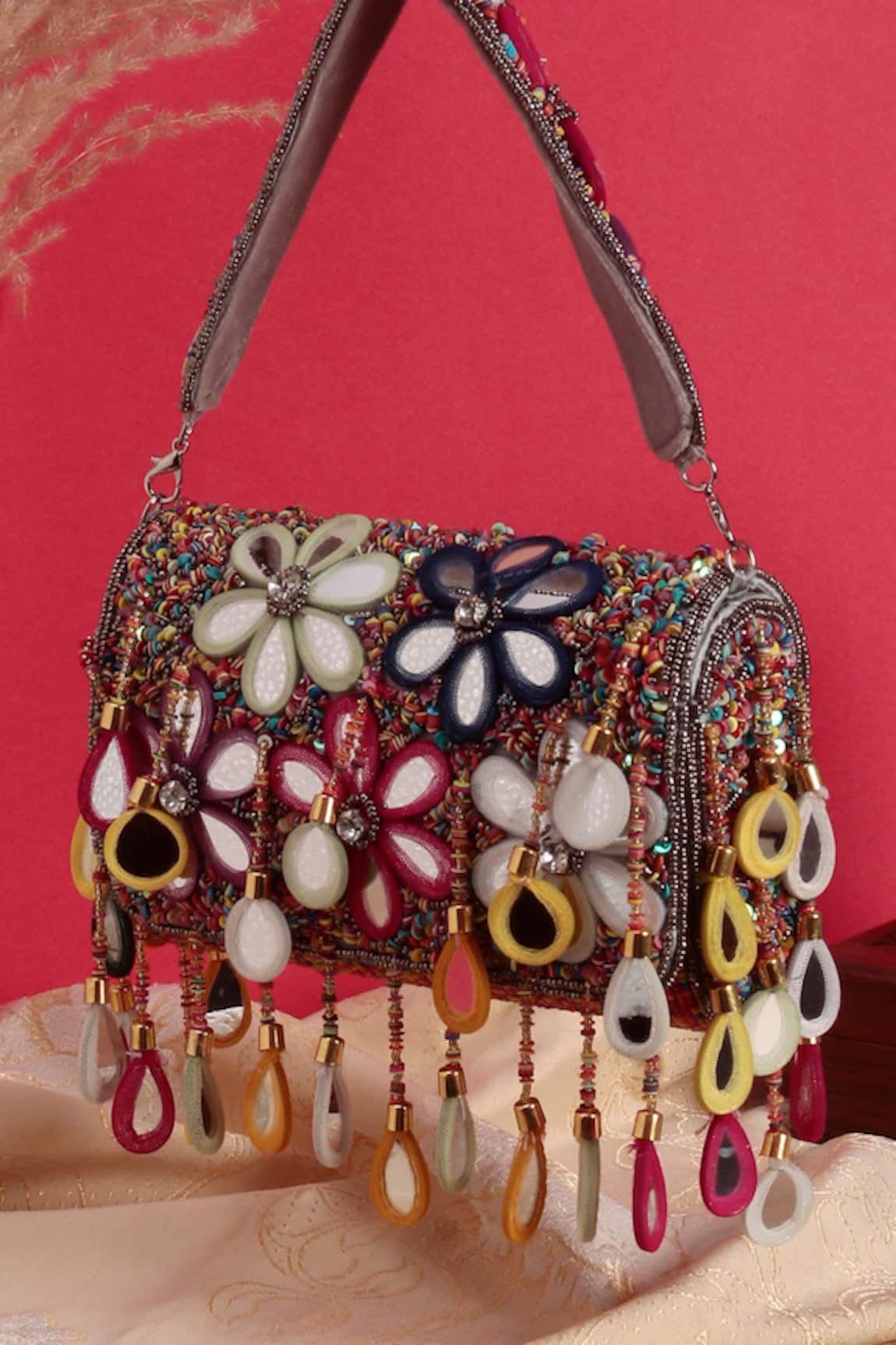 Nazaakat By Samara Singh Floral & Bead Embellished Flap Bag