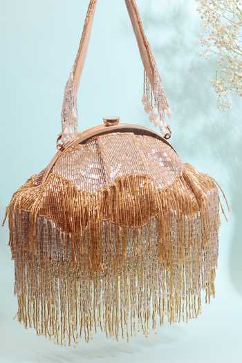 Nazaakat By Samara Singh Beaded Fringe Batua Bag with Detachable Handle 