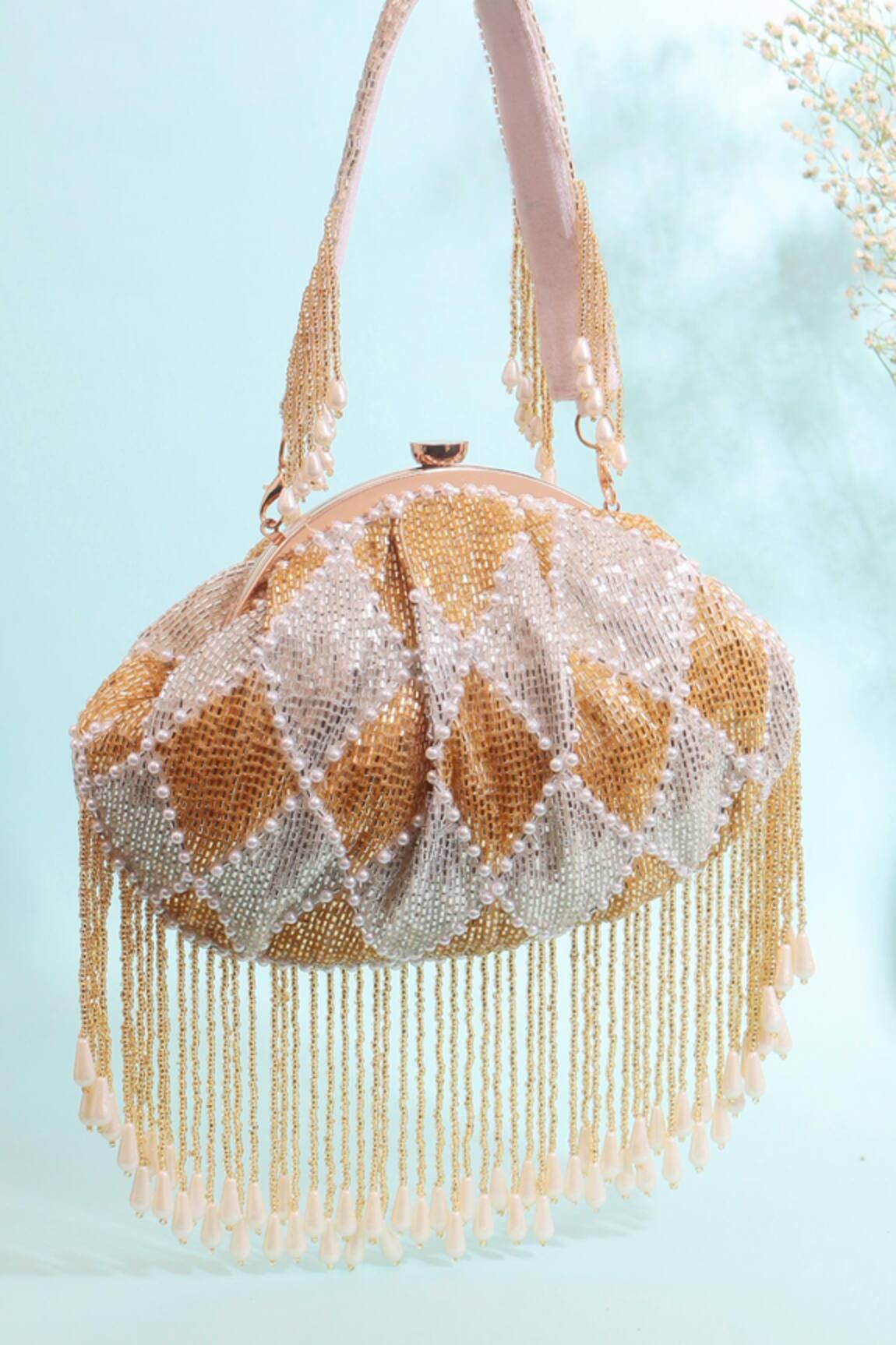 Nazaakat By Samara Singh Beaded Diamond Pattern Batua Bag 