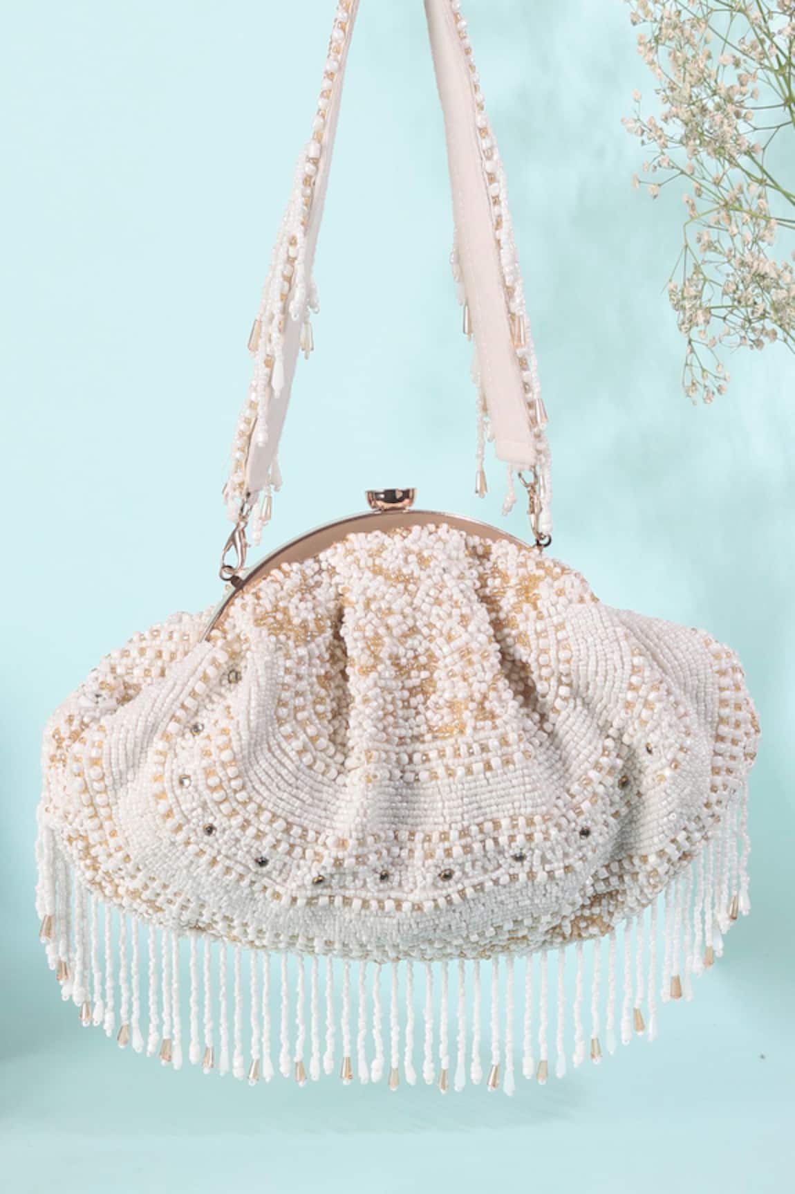 Nazaakat By Samara Singh Beaded Batua Bag with Detachable Handle 