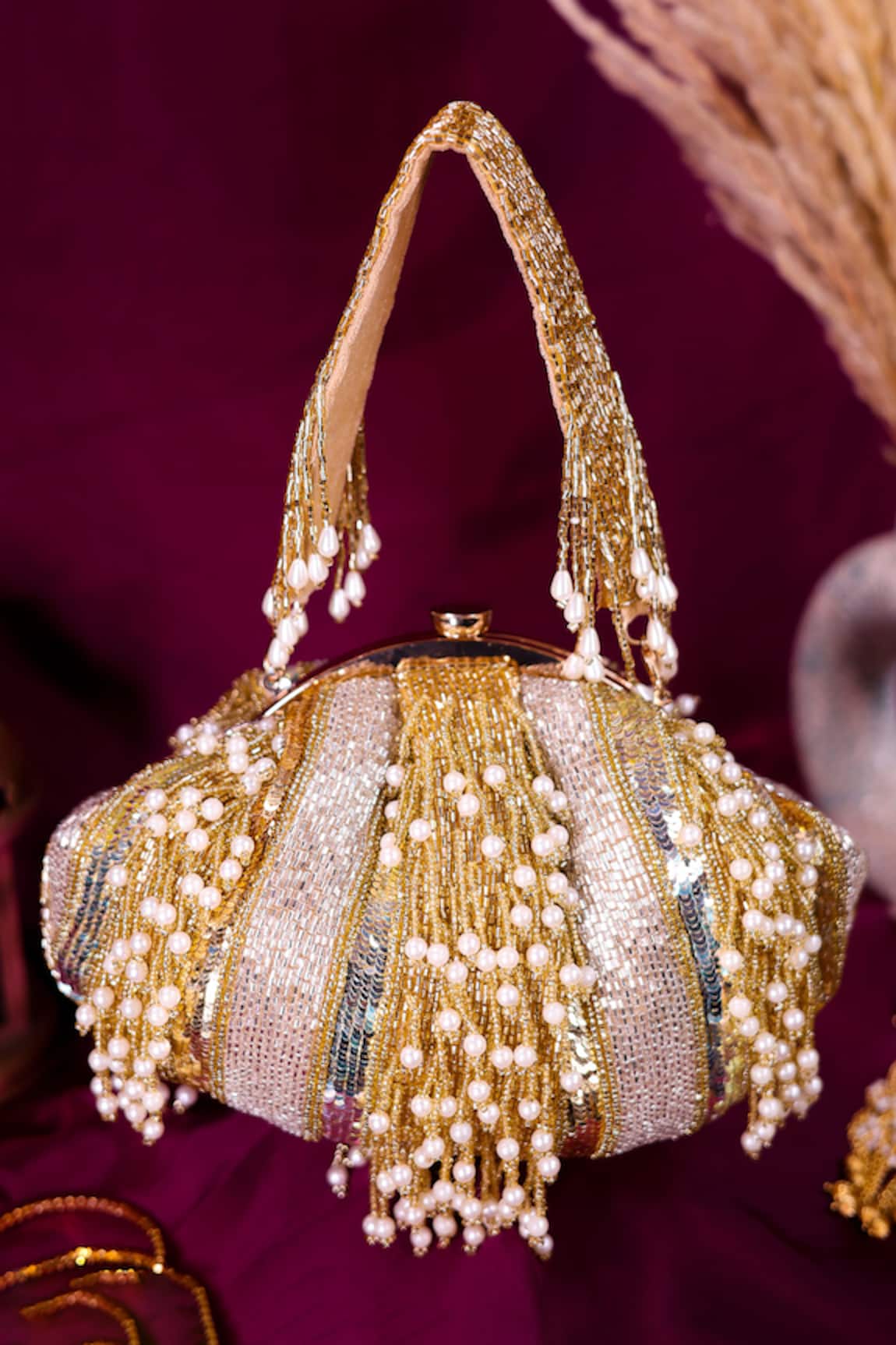Nazaakat By Samara Singh Sequin & Pearl Embellished Batua Bag 