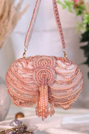 Nazaakat By Samara Singh Beaded Wave & Tassel Embellished Clutch 
