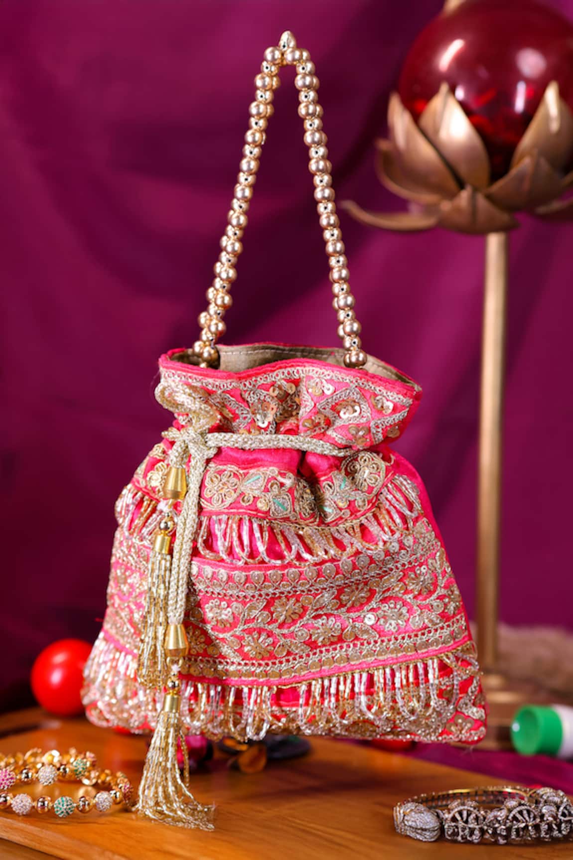 Nazaakat By Samara Singh Embroidered Potli Bag with Beaded Handle 