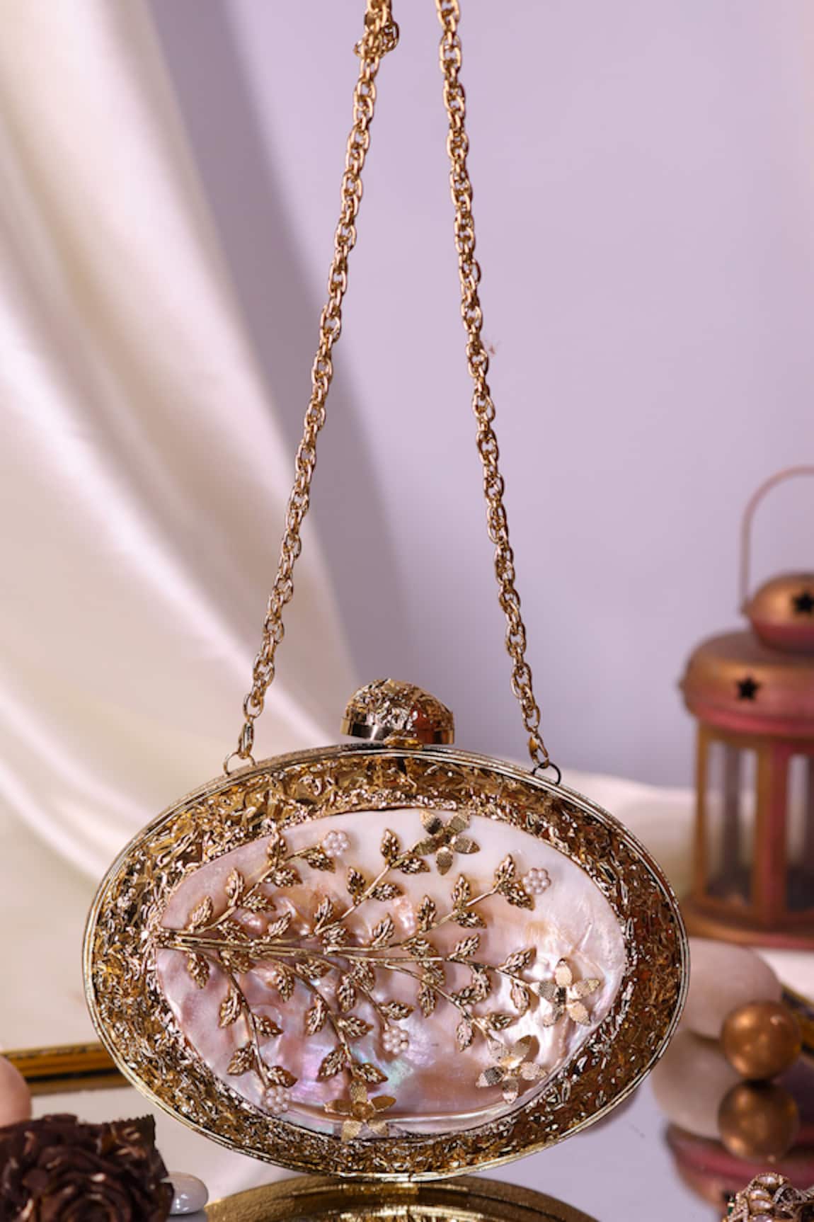 Nazaakat By Samara Singh Mother of Pearl & Floral Embellished Clutch