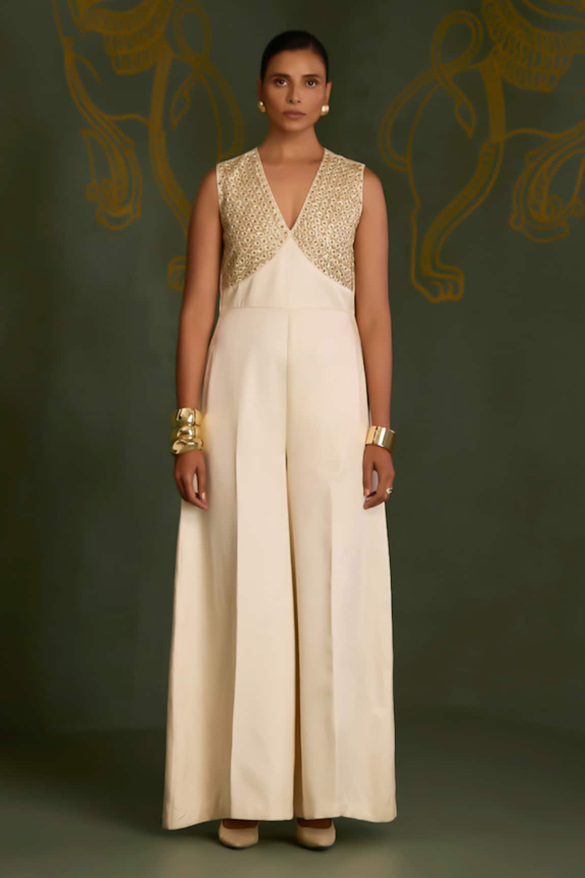 Sitaraa Tala Ivory Embroidered Jumpsuit