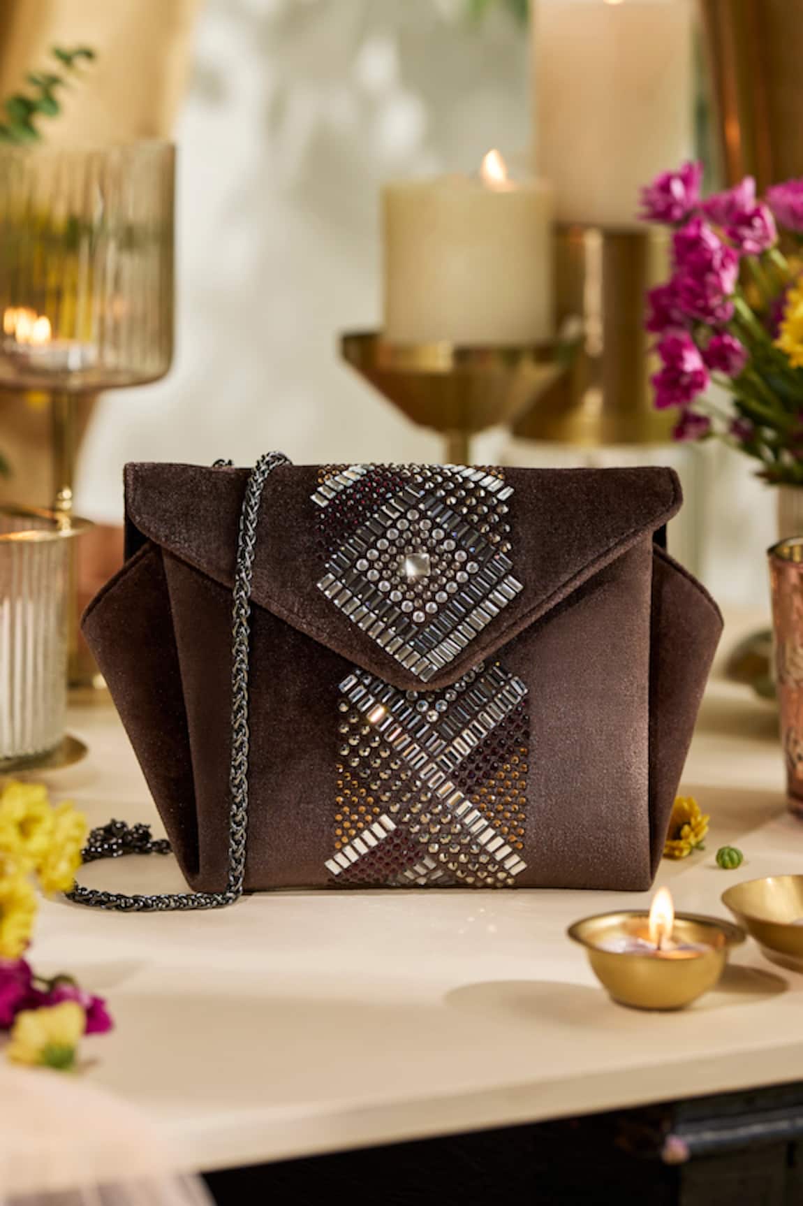 ETCETERA Origami Velvet Embellished Sling Bag 