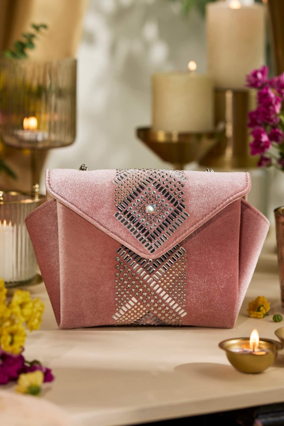 ETCETERA Origami Velvet Embellished Sling Bag 