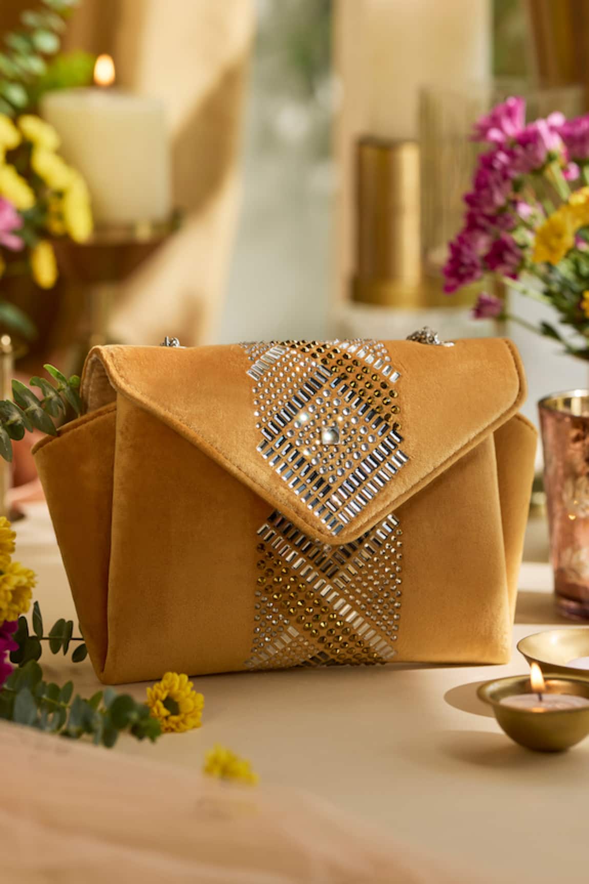 ETCETERA Origami Velvet Embellished Sling Bag 