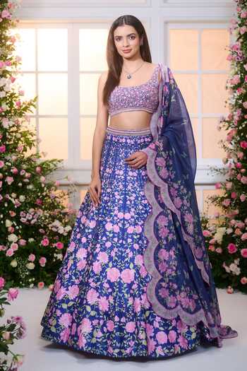 Label Priyanka Kar Floral Hand Embroidered Lehenga Set 