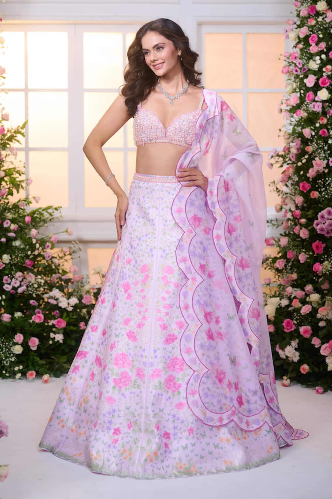 Label Priyanka Kar Floral Hand Embroidered Lehenga Set 