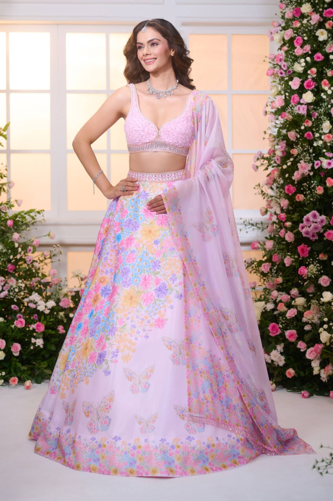Label Priyanka Kar Floral Printed Lehenga Set  