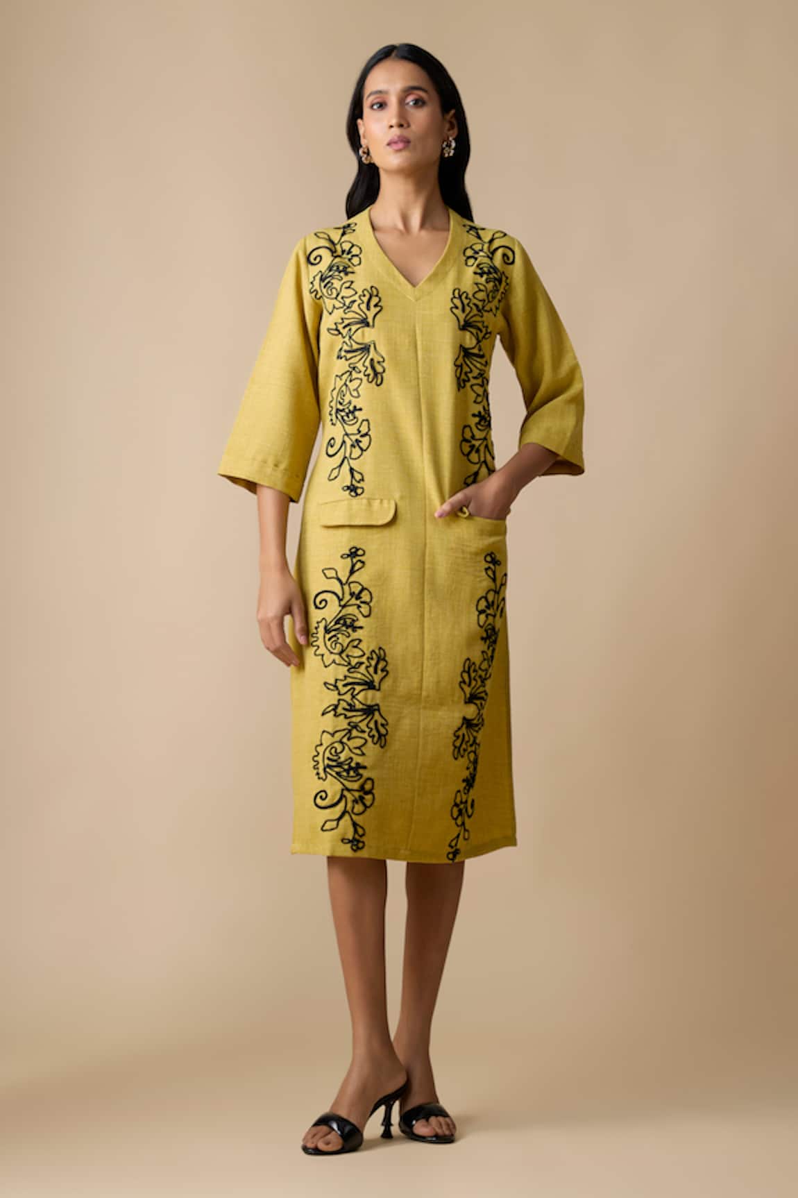 Linera Embroidered V-Neck Dress
