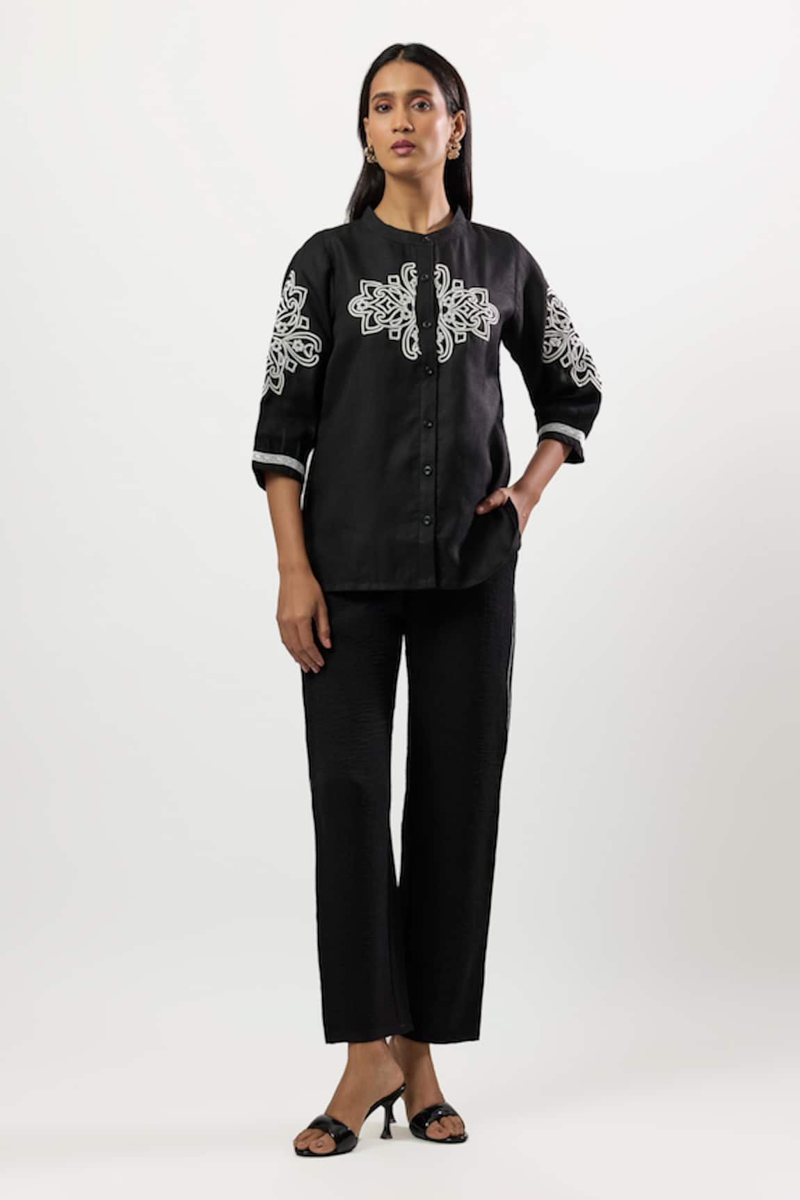 Linera Embroidered Linen Blend Shirt & Pant Set