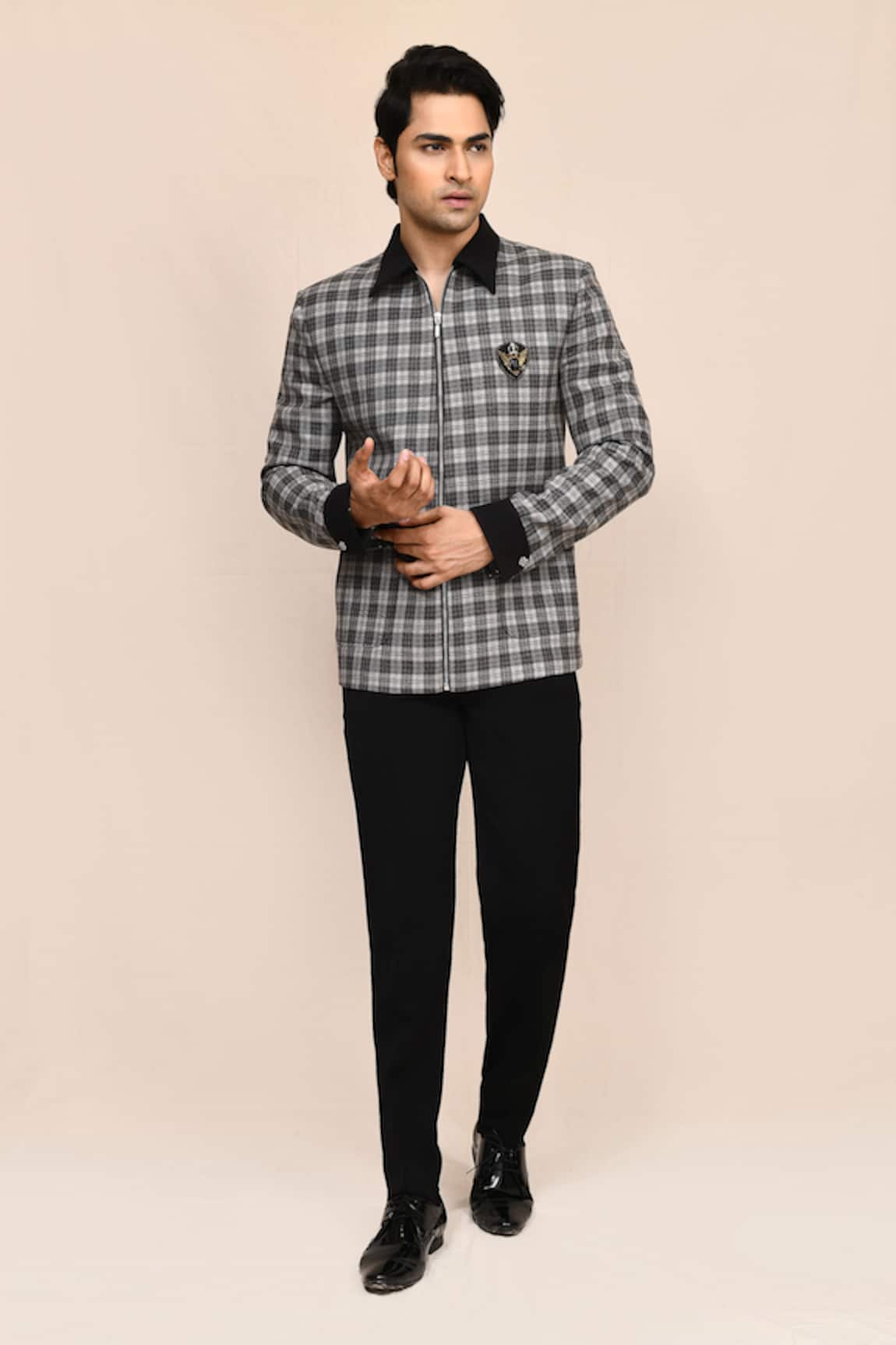 Aryavir Malhotra Plaid Jacket & Black Pant Set 