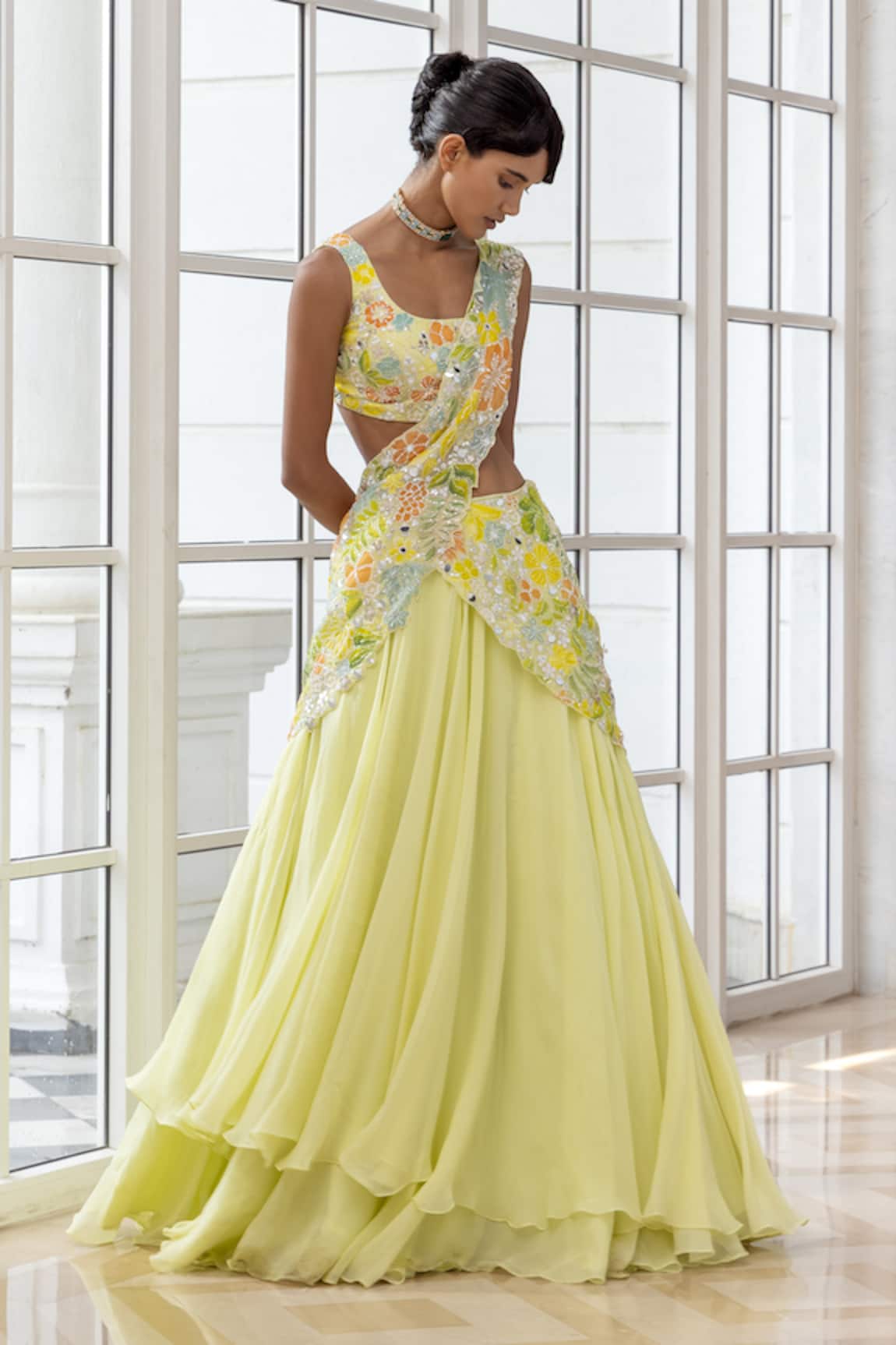 House Of Armuse Floral Embroidered Lehenga Set  