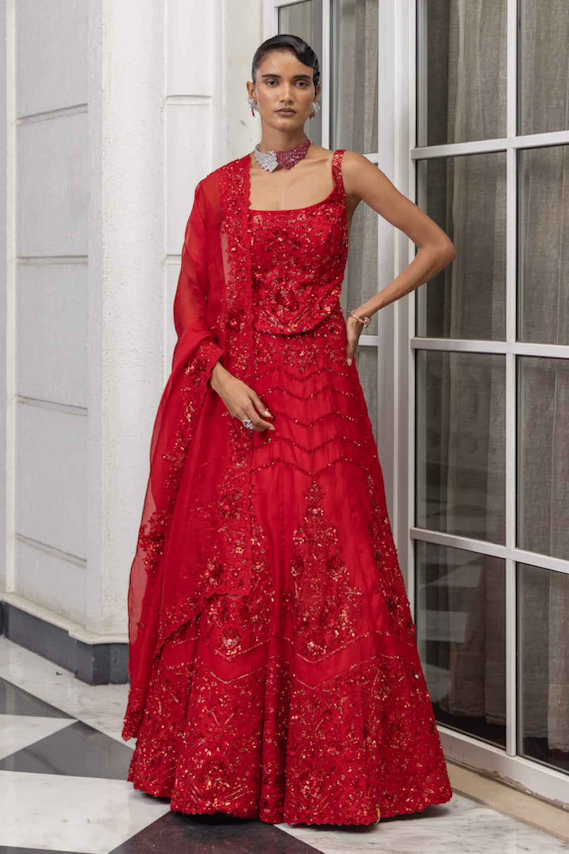 House Of Armuse Sequin & Bead Embellished Lehenga Set 