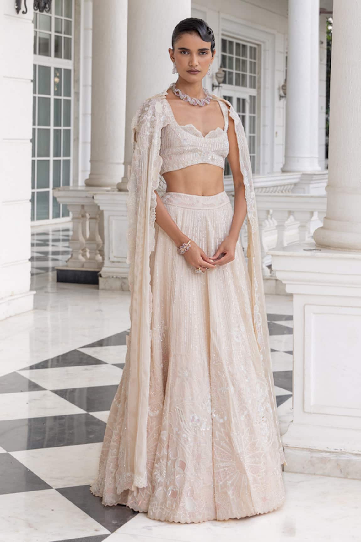 House Of Armuse Scallop Blouse & Shimmer Embellished Lehenga Set 