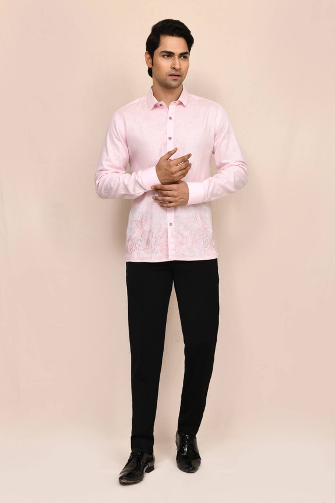 Aryavir Malhotra Pink Linen Cotton Shirt 