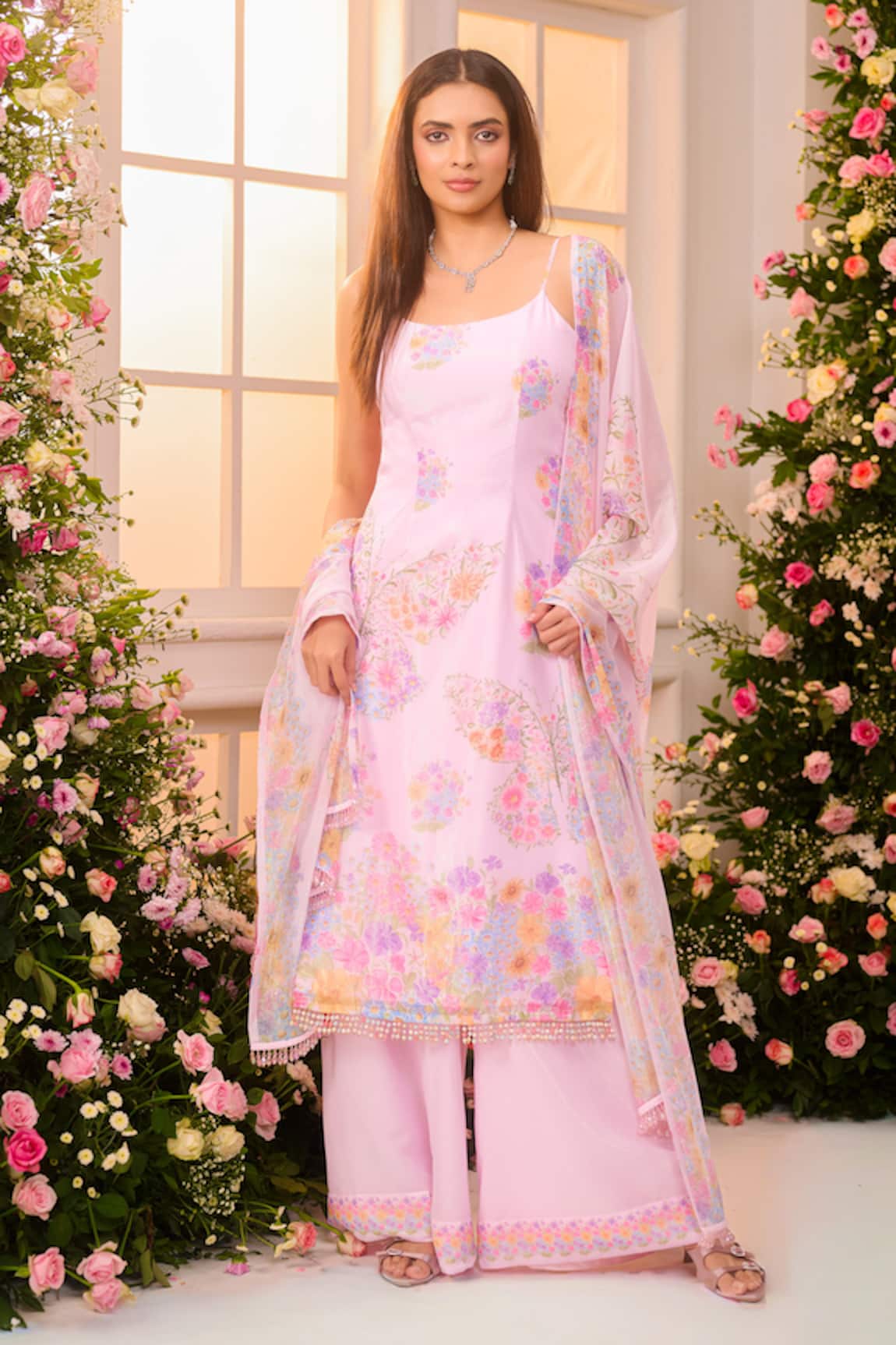 Label Priyanka Kar Floral Pattern Kurta Sharara Set 