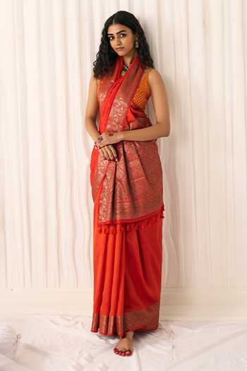 Five Point Five Ruhani Woven Soft Silk Saree With Running Blouse