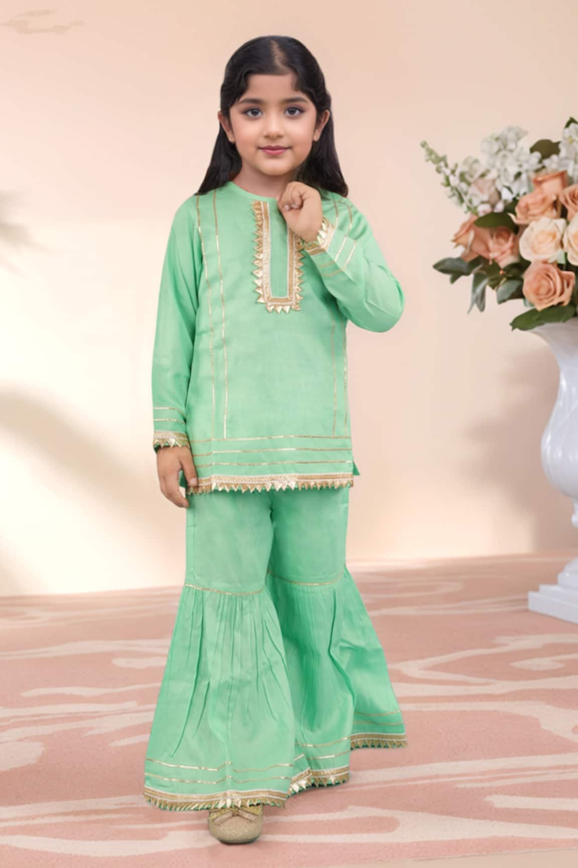 Petite Pomme Embroidered Kurta With Sharara