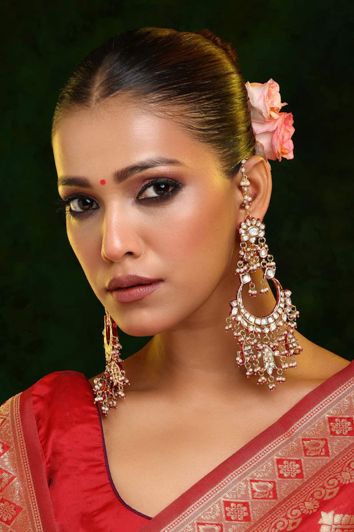 Ruby Raang Kundan Chand Earrings  