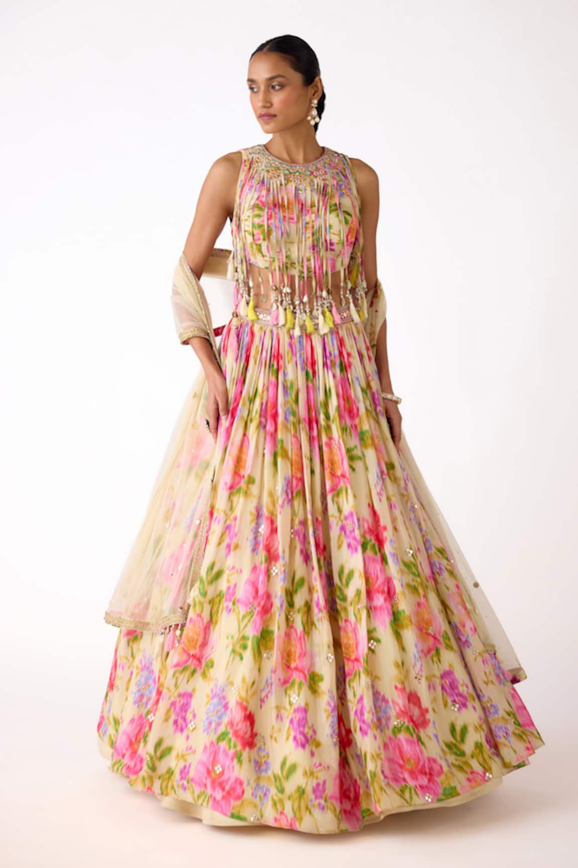 Basanti - Kapde Aur Koffee Tassel Embroidered Blouse Lehenga Set