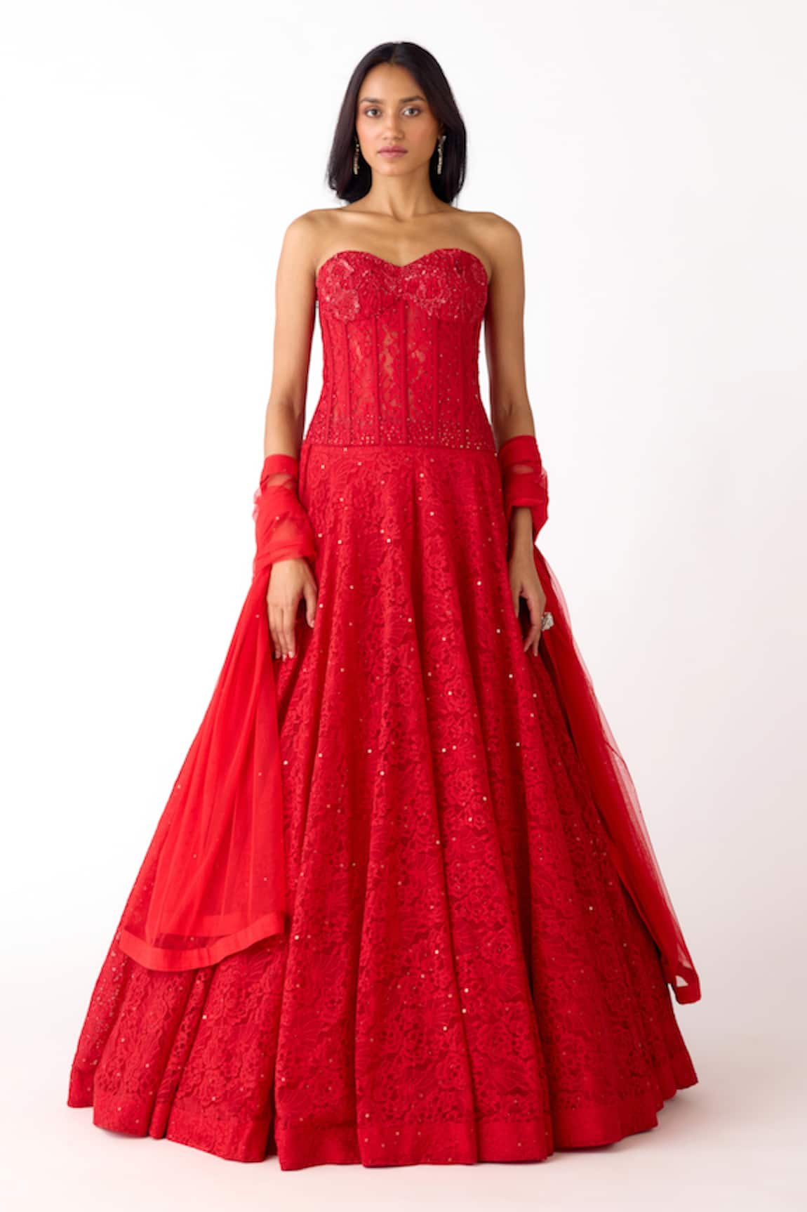 Basanti Kapde aur Koffee Chantily Net Corset Lehenga Set 