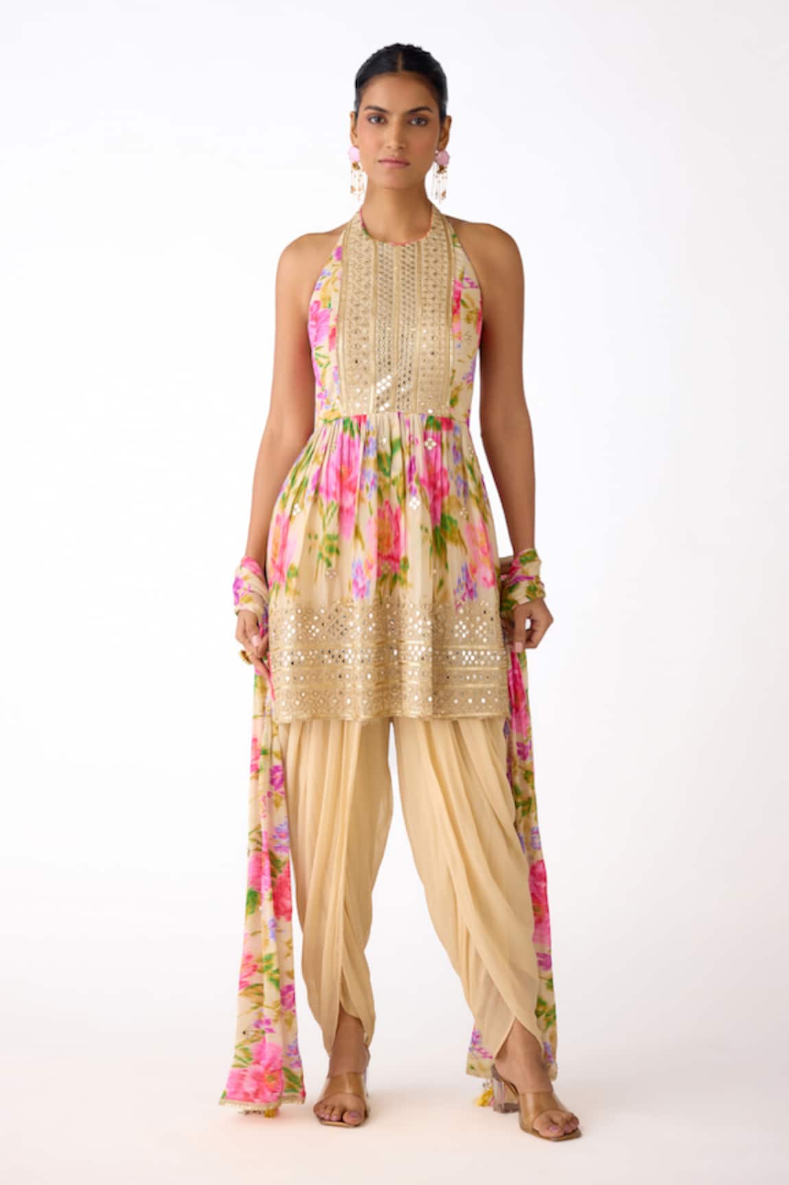 Basanti - Kapde Aur Koffee Embroidered Floral Peplum Kurta Set
